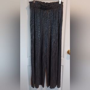 BeBop JUNIORS' BLACK PULL-ON HIGH RISE PLEATED METALLIC SHIMMER WIDE LEG PANTS L